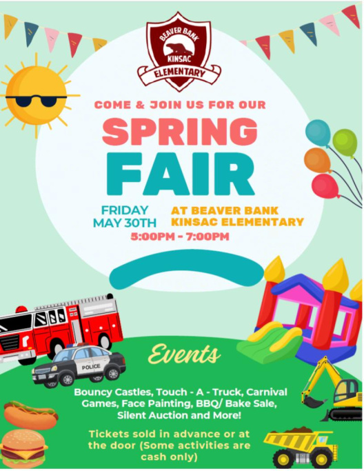 BBK Families, We are excited to welcome everyone to our Spring Fair on Friday, May 30th from 5 - 7! Students will have a pre-purchase ticket form attached to the flyer in their backpacks! Families can choose to pre purchase their tickets before the event to avoid line ups. Tickets will sell for $1.00 each at the event, cash only. See you all there! Your BBK Team
